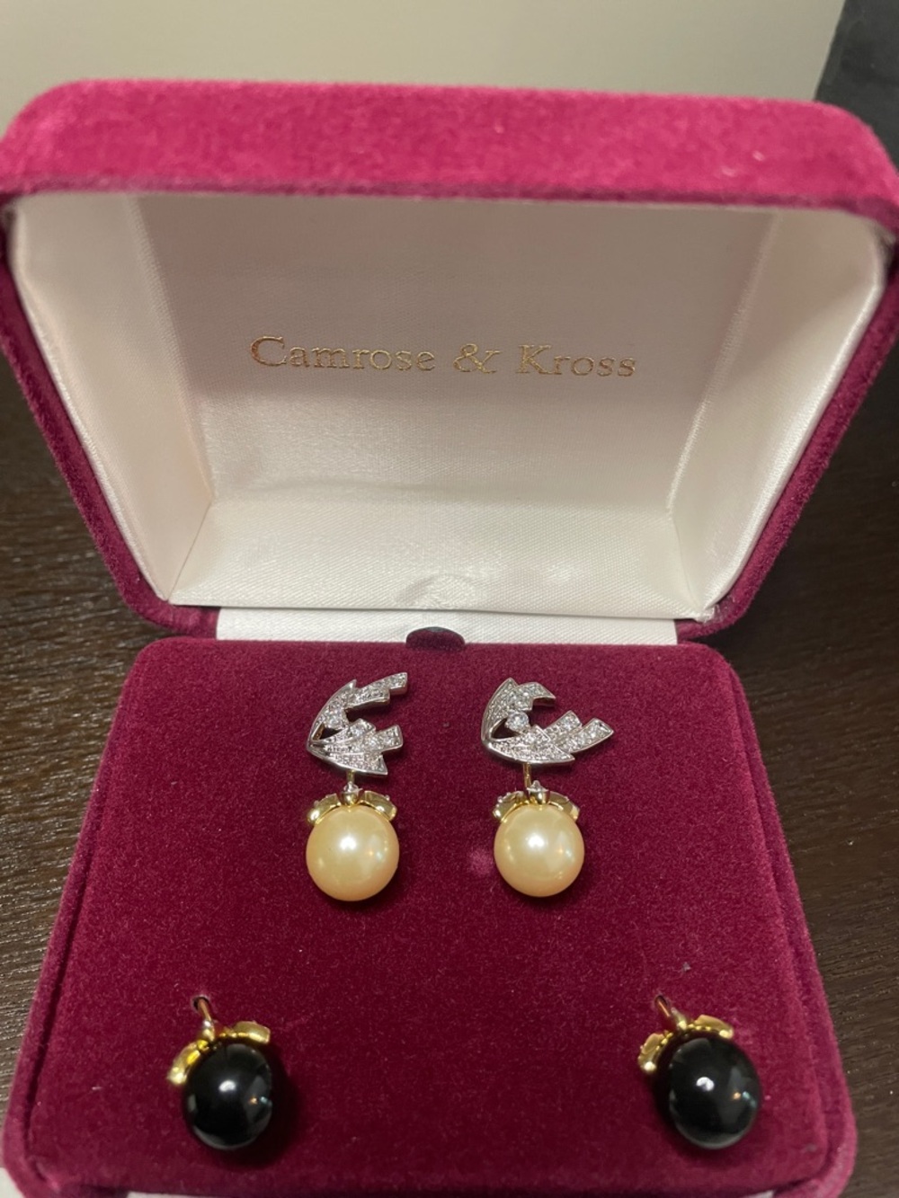 Gold Pearl Drop Earrings - Cream Pearl with Silver Accents
